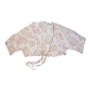 VTG Sonoma Women's Tie Front Floral SHIRT TOP Over Blouse One Size Knotted Peach